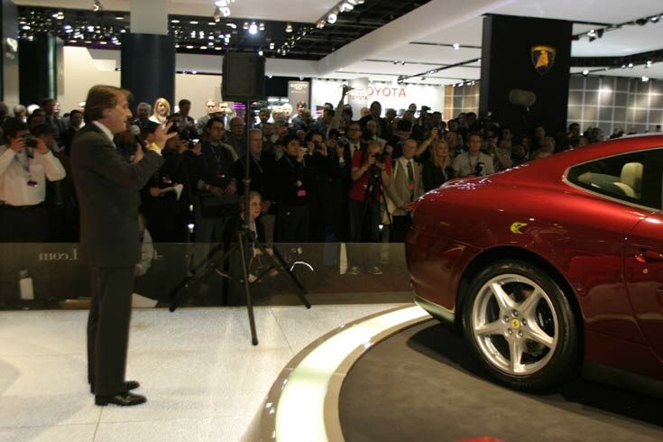 Ferrari President Luca di Montezemolo introduces the new 612 Scaglietti at the 2004 Detroit Motor Show