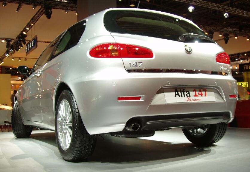 World Premiere of the facelifted Alfa Romeo 147 at the 2004 Paris Mondial de l'Automobile