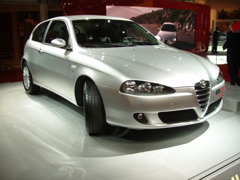 World Premiere of the facelifted Alfa Romeo 147 at the 2004 Paris Mondial de l'Automobile