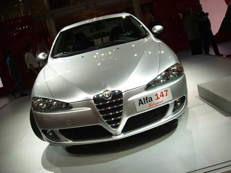 World Premiere of the facelifted Alfa Romeo 147 at the 2004 Paris Mondial de l'Automobile