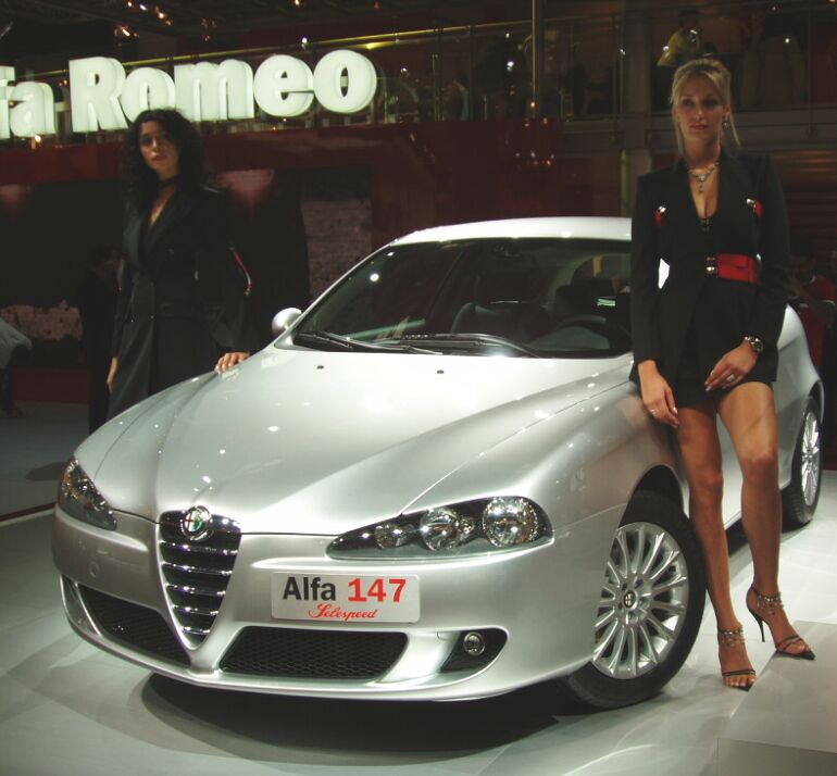 World Premiere of the facelifted Alfa Romeo 147 at the 2004 Paris Mondial de l'Automobile