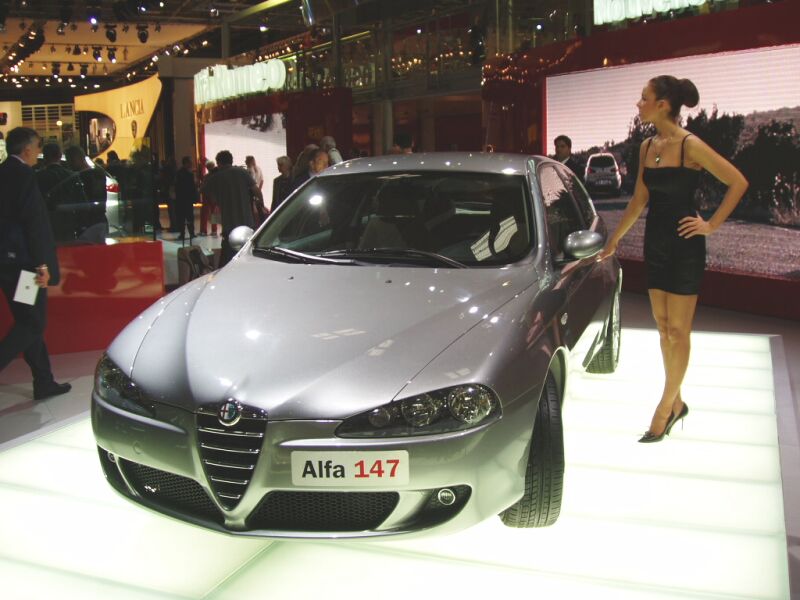 World Premiere of the facelifted Alfa Romeo 147 at the 2004 Paris Mondial de l'Automobile