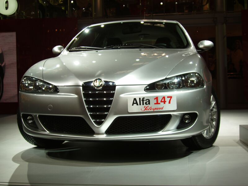 World Premiere of the facelifted Alfa Romeo 147 at the 2004 Paris Mondial de l'Automobile