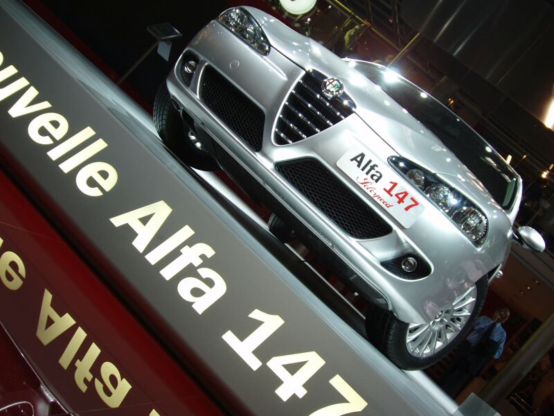 World Premiere of the facelifted Alfa Romeo 147 at the 2004 Paris Mondial de l'Automobile