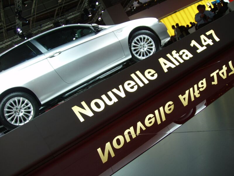 World Premiere of the facelifted Alfa Romeo 147 at the 2004 Paris Mondial de l'Automobile