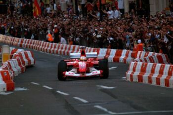 Luca Badoer with the Ferrari F2003-GA on the streets of London