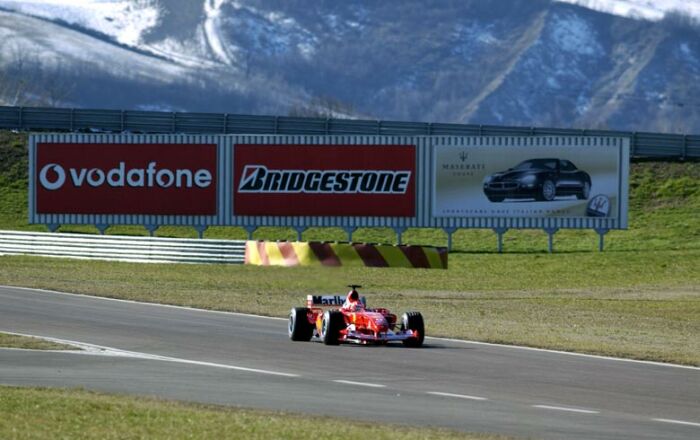 Michael Schumacher gives the new Ferrari F2004 its track debut at Fiorano