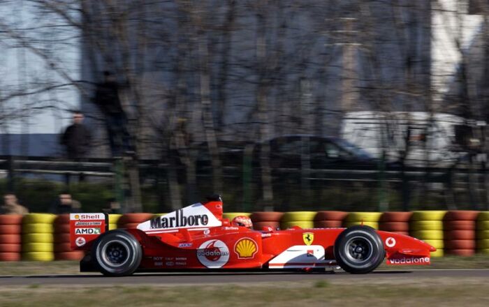 Michael Schumacher gives the new Ferrari F2004 its track debut at Fiorano