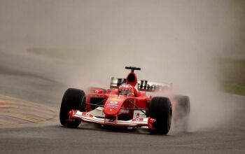 Rubens Barrichello in the new Ferrari F2004 at Mugello yesterday. Click to enlarge.