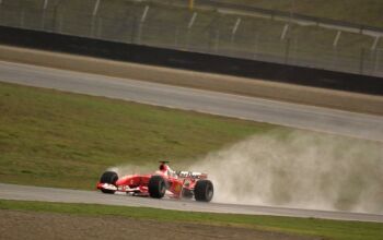 Rubens Barrichello drives the Ferrari F2004 at Mugello for the first time