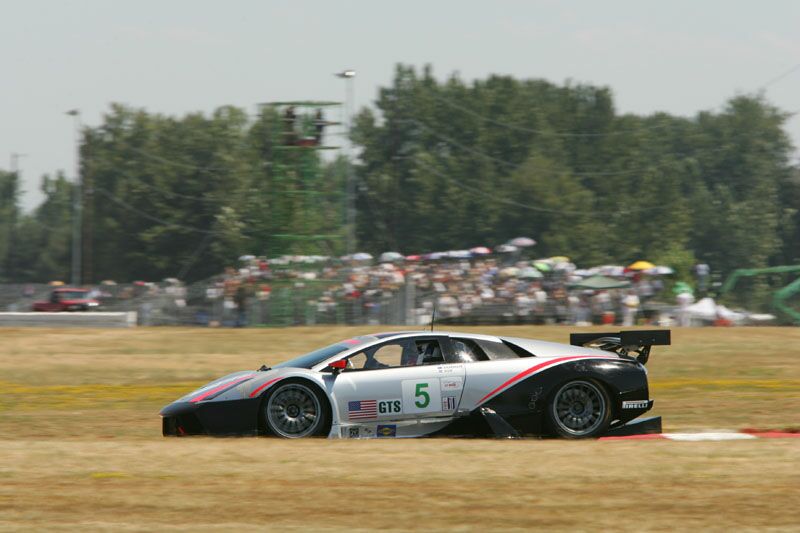 The Krohn-Barbour Racing Lamborghini Murcielago R-GT racers during qualifying at Portland