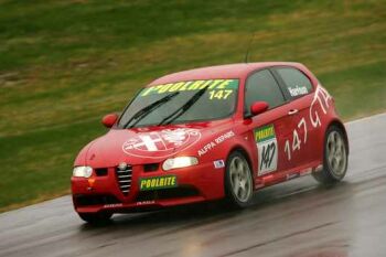 Hugh Harrison splashes around Winton Raceway during qualifying. Photo: Procar.