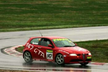 Hugh Harrison splashes around Winton Raceway during qualifying. Photo: Procar.