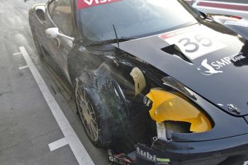 The nr 35 JMB Racing Ferrari 360 Modena of Jean-Philippe Belloc & Sergei Zlobin dropped out of the GT2 leadership battle when puncture caused damage to the car's radiator & bodywork