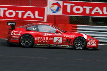 The no2 BMS Scuderia Italia Ferrari 550 Maranello on its way to victory in the Proximus 24 Hours of Spa earlier this month