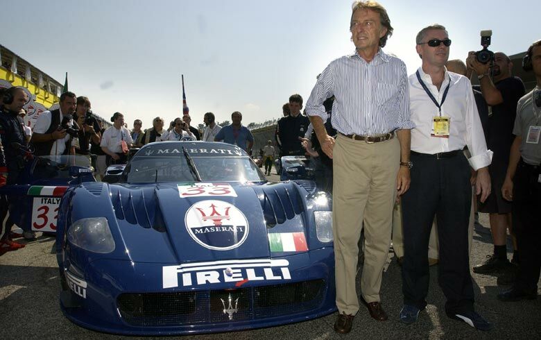 Luca di Montezemolo & Martin Leach with the Maserati MC12 at Imola today