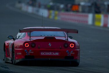 The Prodrive Ferrari 550 Maranello at Le Mans at dusk last year