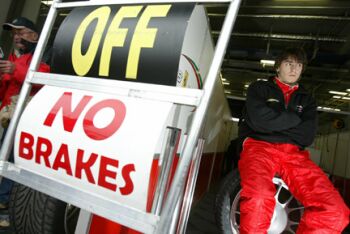 JMB Racing driver Roman Rustinov in the pits at the Nurburgring