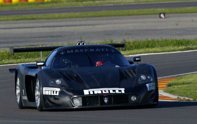 Michael Schumacher at the wheel of the Maserati MC 12 at Fiorano yesterday