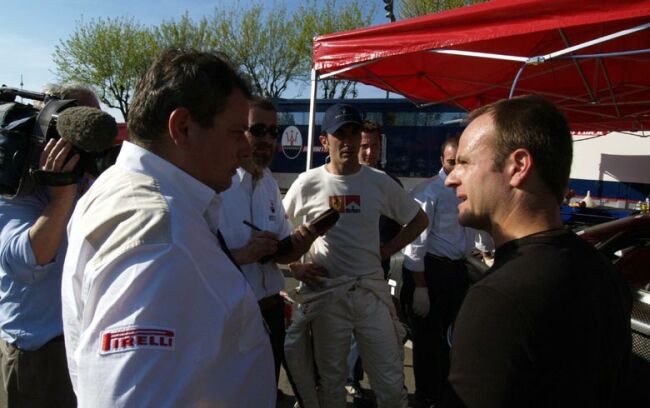 Michael Schumacher at the wheel of the Maserati MC 12 at Fiorano yesterday