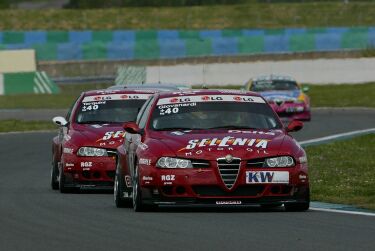 Fabrizio Giovanardi leads Autodelta team mate Augusto Farfus at Magny Cours