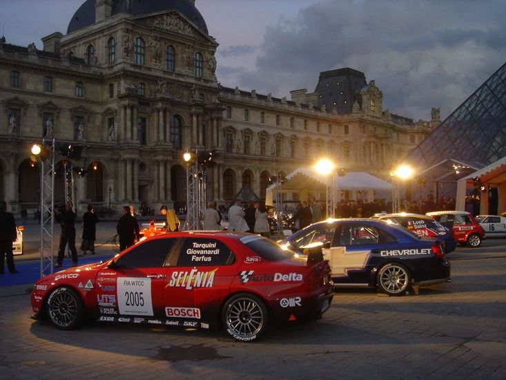 The protagonists of the 2005 World Touring Car Championship line up at the Louvre in Paris