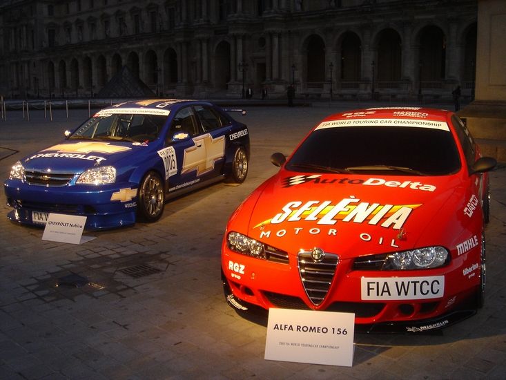 The protagonists of the 2005 World Touring Car Championship line up at the Louvre in Paris