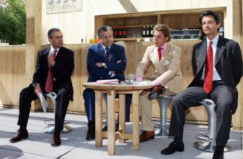 Lapo Elkann, Benito De Filippis, and Alain Breuilis, responsible for Brand Promotion, After Sales, and Fiat Auto Financial Services respectively, along with Silvio Barzi, Assistant General Manager of Unicredit Bank, and Executive General Manager of UniCredit Clarima,  at  the  card's  launch