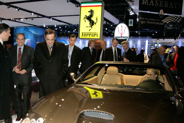 Fiat Group CEO Sergio Marchionne inspects the new Ferrari Superamerica at last weeks North American International Auto Show in Detroit