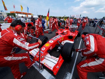 Scuderia Ferrari Marlboro scored the second highest number of points in Sundays European Grand Prix held in sunny weather at the Nurburgring. Leader Kimi Raikkonens last lap retirement with broken front suspension elevated Rubens Barrichello to third place behind Fernando Alonso and Nick Heidfeld, while Michael Schumacher claimed fifth place. 