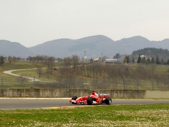 Michael Schumacher tests the Ferrari F2005 at Mugello yesterday