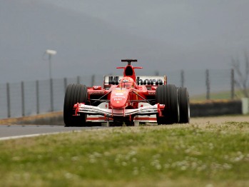 Michael Schumacher tests the Ferrari F2005 at Mugello yesterday