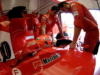 Michael Schumacher tests the Ferrari F2005 at Mugello yesterday