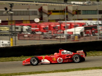 Michael Schumacher tests the Ferrari F2005 at Mugello yesterday