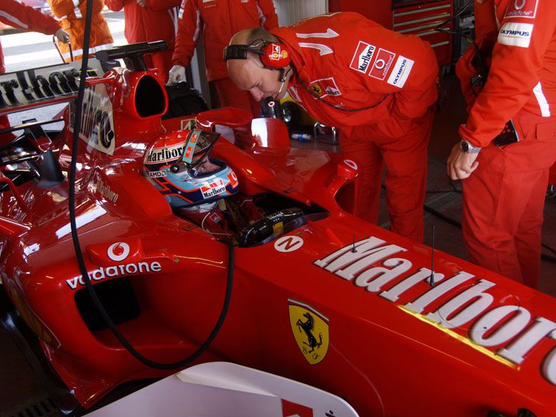 Andrea Bertolini in the Ferrari F2004 M at Vairano yesterday