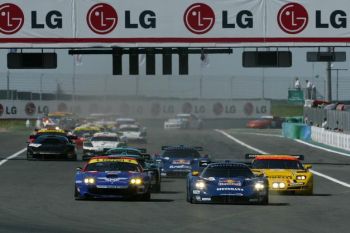 The Russian Age Racing Ferrari 550 Maranello of Christophe Bouchut, Alexey Vasiliev and Nikolay Fomenko (above at the start) led the opening hour at Magny-Cours before a clash with a back marker which effectively put it out of  contention