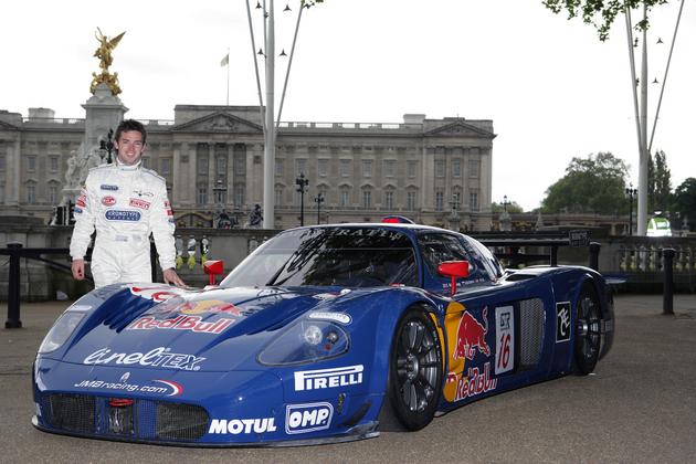 An FIA GT1-class JMB Racing Maserati MC 12 and a Larbre Competitione Ferrari 550 Maranello, joined a number of the other FA GT Championship cars in Central London yesterday