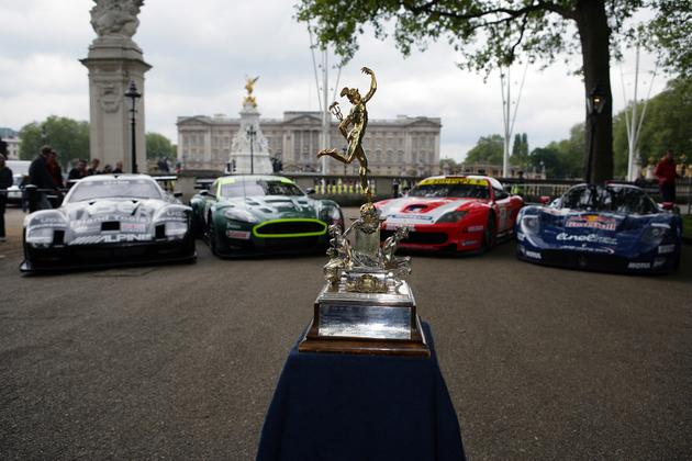 An FIA GT1-class JMB Racing Maserati MC 12 and a Larbre Competitione Ferrari 550 Maranello, joined a number of the other FA GT Championship cars in Central London yesterday