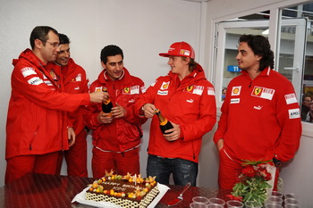 KIMI RAIKKONEN CELEBRATED HIS BIRTHDAY YESTERDAY IN THE FERRARI GARAGE AT INTERLAGOS