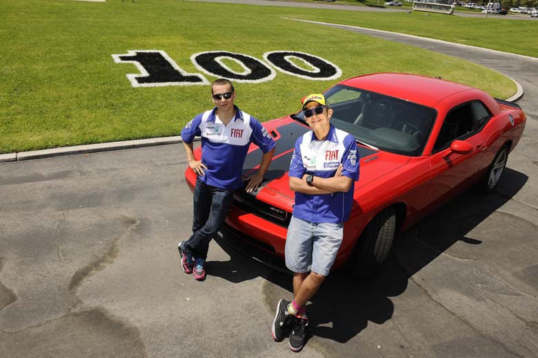 VALENTINO ROSSI AND JORGE LORENZO WITH THE DODGE CHALLENGER SRT8