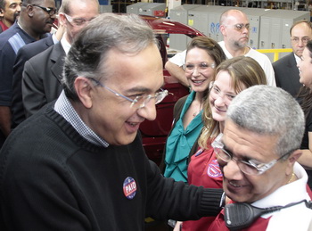 Chrysler Group CEO Sergio Marchionne, Assistant to President Obama for Manufacturing Policy Ron A. Bloom and Deputy Director of the National Economic Council Brian Deese joined government officials, UAW representatives and employees at the Sterling Heights Assembly Plant, for the loan repayment anouncement.