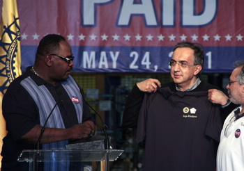 Chrysler Group CEO Sergio Marchionne, Assistant to President Obama for Manufacturing Policy Ron A. Bloom and Deputy Director of the National Economic Council Brian Deese joined government officials, UAW representatives and employees at the Sterling Heights Assembly Plant, for the loan repayment anouncement.
