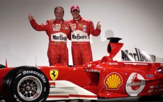 Michael Schumacher and Rubens Barrichello with the Ferrari F2004