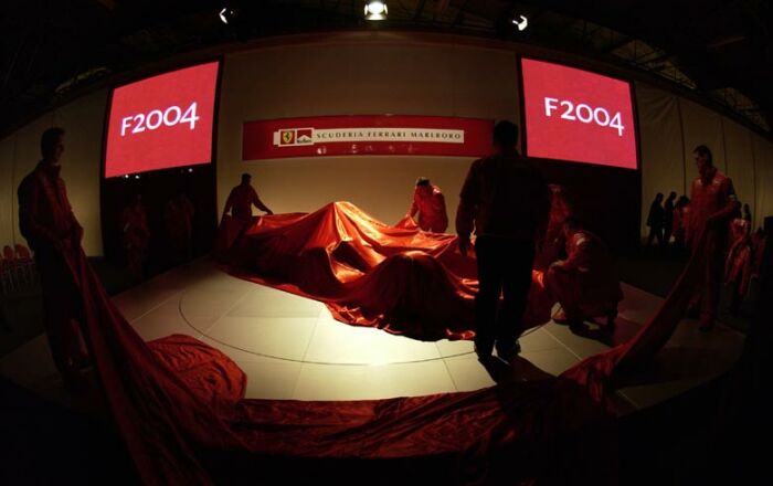 The Ferrari F2004 is unveiled at Maranello