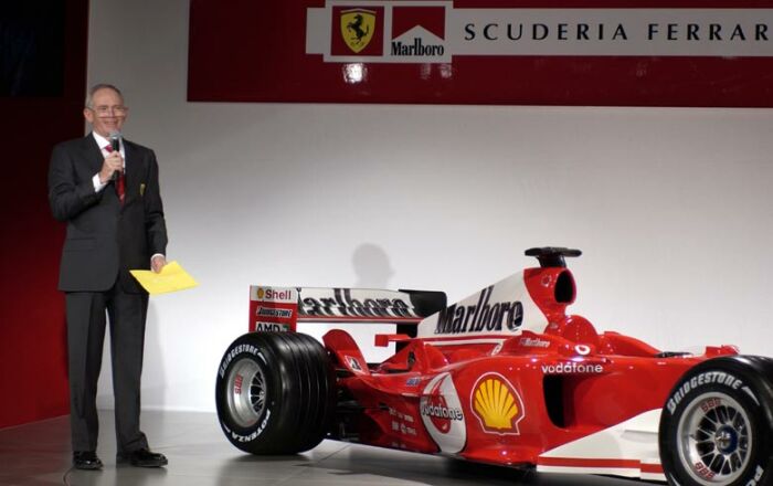 The Ferrari F2004 is unveiled at Maranello