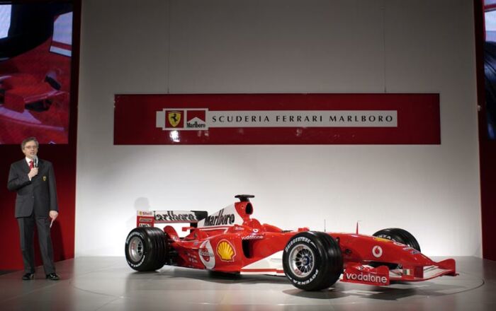 The Ferrari F2004 is unveiled at Maranello