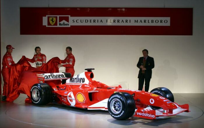 The Ferrari F2004 is unveiled at Maranello