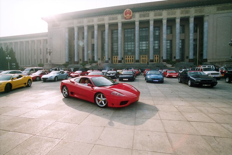 Ferraris on display in Tianamen Square, Beijing