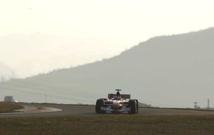 Michael Schumacher with the F2003-GA at Fiorano on the first day of testing, 11th February 2003