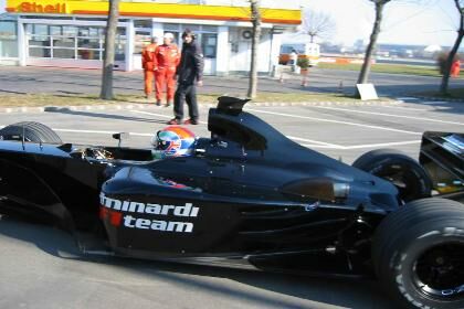 Justin Wilson has his first taste of the Minardi PS03 at Fiorano